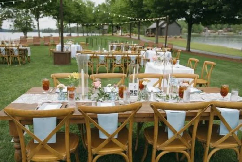 Renting Farmhouse Tables & Cross-Back Chairs